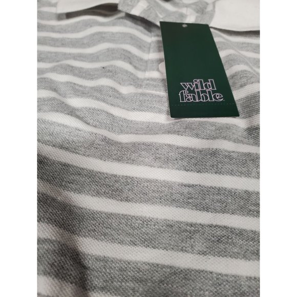 Womens Short Sleeve Boxy Cropped Polo T Shirt Wild Fable Gray Striped L - Picture 5 of 8